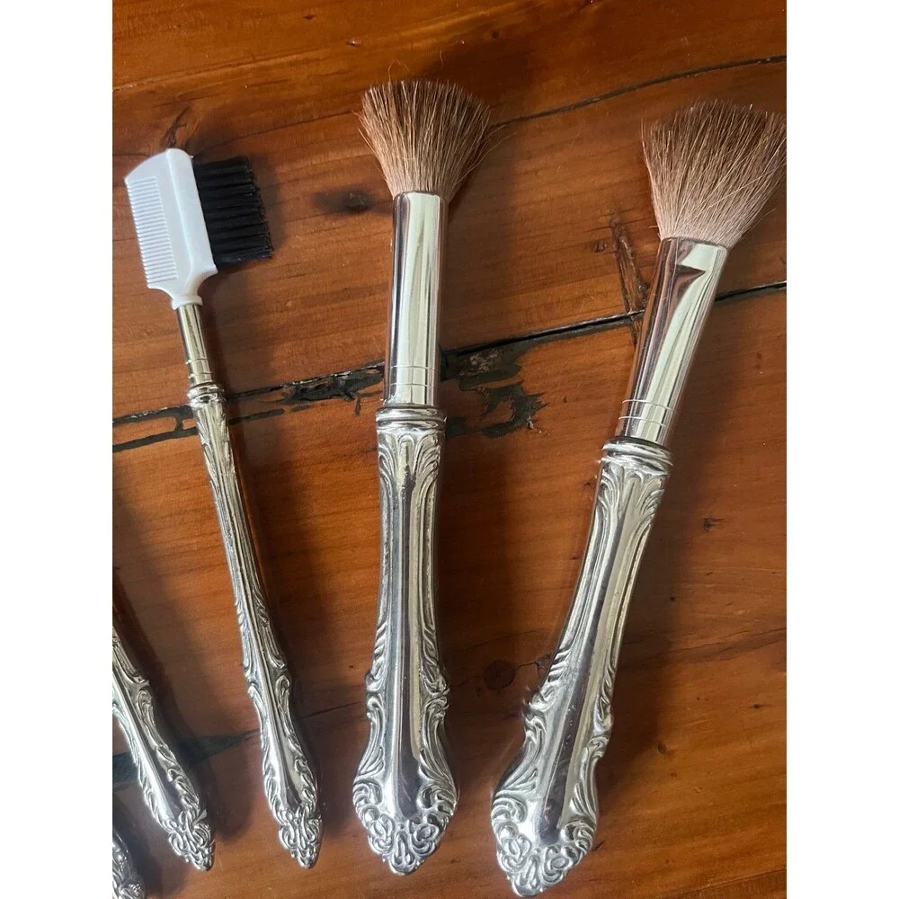 6 pc Vintage Regal Silver Plate Makeup Brushes